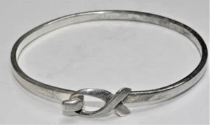 Signed 925 MWS BREAST CANCER Ribbon Latching Clasp 2 3/8"d Bangle Bracelet 12.6g - Picture 1 of 4