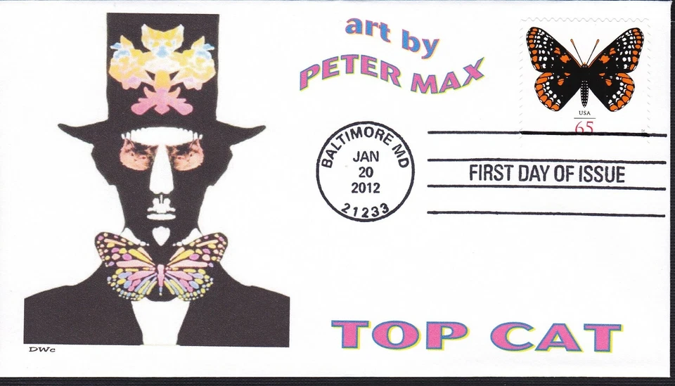 PETER MAX  TOP CAT  CAT EYES  BUTTERFLY BOW TIE    FDC- DWc   - Image 1 of 1