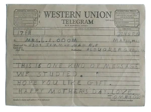 1963 VTG WESTERN UNION TELEGRAM HAPPY MOTHER'S DAY - Picture 1 of 2