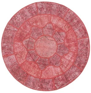 Patchwork Ø: 155 cm Handgeknüpfter Perserteppich-Orient,Rund,Vintage,Rug,Rot - Bild 1 von 11