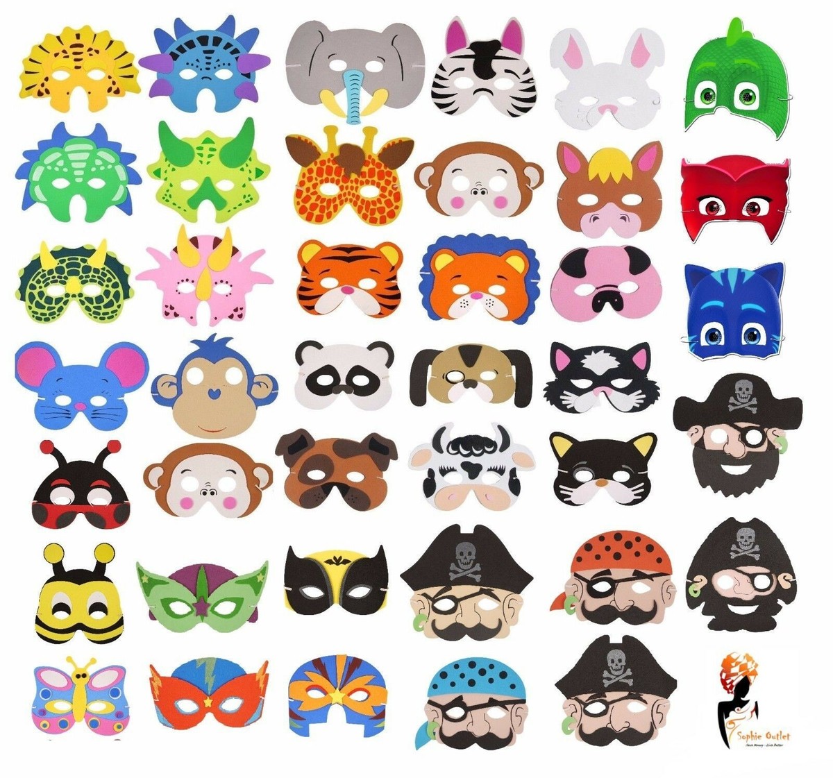 6 Farm Animal Foam Masks Fancy Dress Accessories Kids