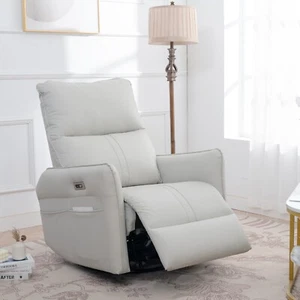 270° Power Swivel Rocker Recliner Chair, PU Leather Electric Glider Reclining So - Picture 1 of 14