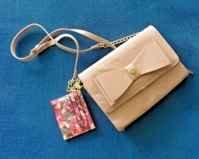 Betsey Johnson Shoulder Bag Handbag w/Wallet Glossy Pink Large Front Bow - Image 1 of 4