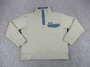 Patagonia Sweater Mens Small Beige Blue Organic Cotton Quilt Snap T Pullover - Picture 1 of 10