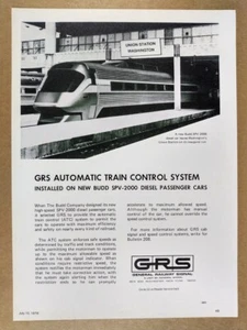 Sistema de control de tren GRS 1978 Budd SPV-2000 coche de pasajeros anuncio impreso vintage - Imagen 1 de 1