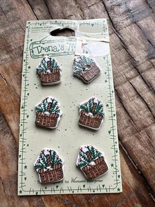 NUEVO en tarjeta 1997 Tren's baratijas botones cerámica - 6 flores en cestas - Imagen 1 de 6
