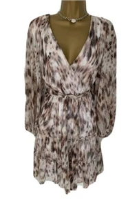 Lipsy Wrap Dress 16 Multi Animal Long sleeve Flare Skater Party Occasion Summer - Picture 1 of 16