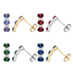 925 Sterling Silver & 9ct Gold Simulated Diamond & Gemstone Drop Stud Earrings - Picture 1 of 13