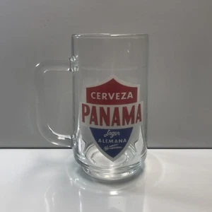 Vintage Cerveza Panama Lager Alemana blau & rot Abzeichen Logo Glas Bier Stein Becher - Bild 1 von 5