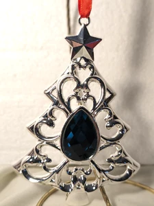 Ornamento albero di Natale Lenox 4,5" gemma verde placcato argento nuovo con scatola - Foto 1 di 5