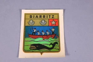 VK Ancien chromotransfert décalcomanie BIARRITZ vintage 50/60's Barque Baleine - Bild 1 von 3