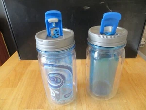 Set of 2 Cool Gear 16oz Insulated Mason Jar Travel Tumblers, Blue - Picture 1 of 2
