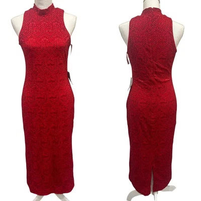 Vestido midi halter de encaje Dress the Population Nora rojo negro nuevo con etiquetas grande cóctel Foto 1 de 4