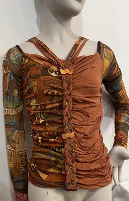 Винтажный сохранить королева сетки размер Med Y2K редкая богемное нейлона верхний длинным рукавом Италии - Изображение 1 из 4