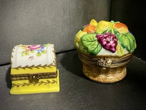Limoges Collectable Porcelain Trinket Boxes, set of 2, Fruit basket and box - Picture 1 of 11
