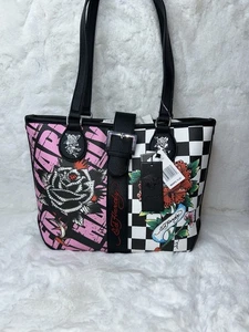 NWT ED Hardy Black Tote Tiger Rose Print Handbag Shoulder Bag - Picture 1 of 7