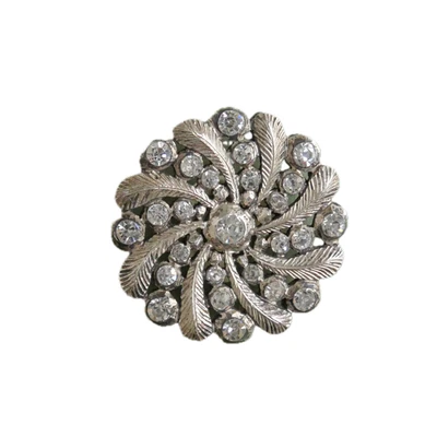 Button Antique - Rhinestone - Feathers - 29 MM - 19th C. - Paste - Image 1 of 4