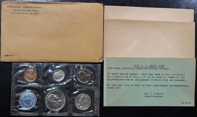 1959 Proof Set, Silver Coins, US Mint, Original Envelopes and COA - Nice - Image 1 of 2