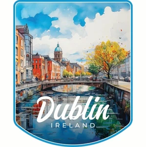 Dublin Ireland Watercolor Cityscape Design Souvenir Sticker - Afbeelding 1 van 4