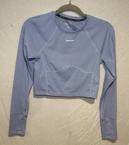 BALEAF Long Sleeve Crop Workout Shirt Women’s Size Medium Blue Thumb Holes - Picture 1 of 6