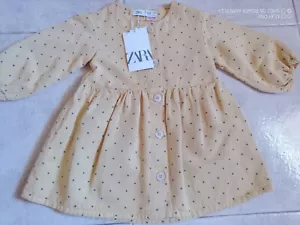 ZARA Vestido Bebé Niña Manga Larga 12-18 Meses NUEVO NUEVO CON ETIQUETAS Punto Gris Ocre - Imagen 1 de 9
