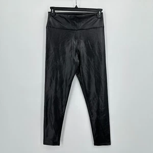 Black Pleather Leggings Womens Large Soft Lined Moto Club Date Night Compression - Picture 1 of 8