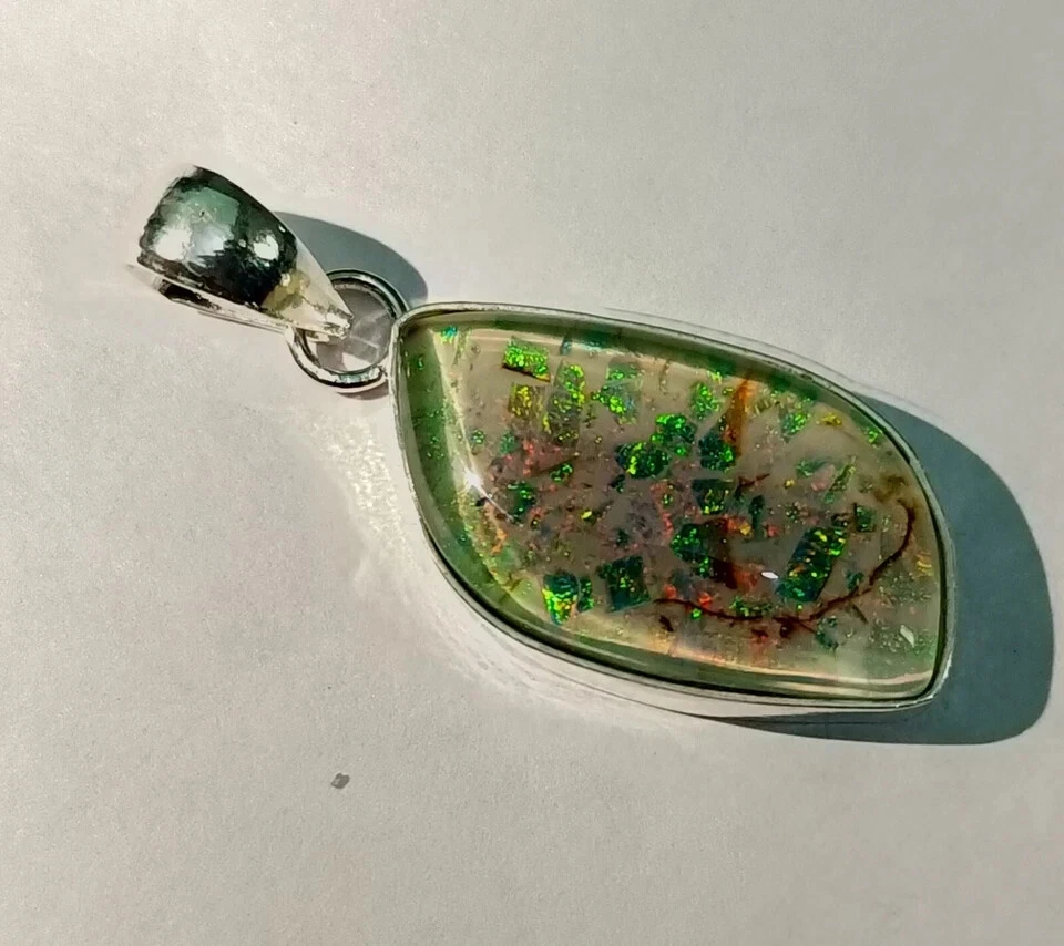 Sterling Silver Pendant 27.45Ct Natural Monarch Fire Opal Leaf Doublet Certified - Image 1 of 4