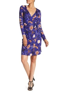 DIANE von FURSTENBERG DVF Blue Purple Floral Print Julian Silk Wrap Dress 8 = M - Picture 1 of 11