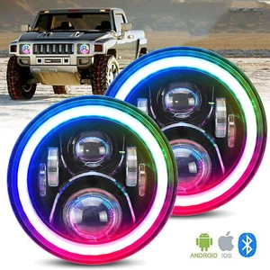 2X 7'' RGB Halo LED Headlights DRL Lights Combo Kit For For Hummer H2 H3T 06-10 - Picture 1 of 20