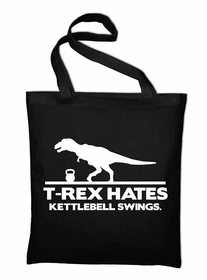 T-Rex Borsa di Juta Odia Kettlebell Swings Divertente Sacchetto Stoffa Training - Immagine 1 di 1
