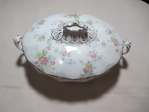 Plato cubierto vintage fino con patas de porcelana rosa y lavanda flores borde dorado 11"x7" - Imagen 1 de 4
