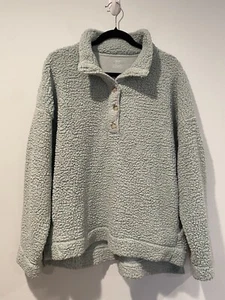 Aerie Jacket Women Medium Light Green Pull Over Button Fleece Pockets Loungewear - Picture 1 of 7