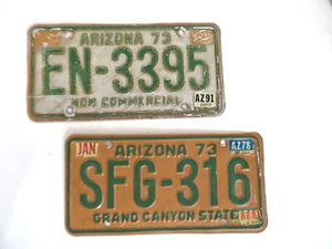 2 Vintage 1973 Arizona License Plates Grand Canyon State & Non Commercial - Picture 1 of 12
