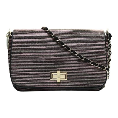 Missoni Pink Shiny Jacquard Fabric Striped Long Chain Crossbody Bag Handbag - Image 1 of 4