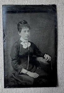 Antique Upper Class Woman Lady Tintype c 1800 Tin Plate Horsey Wilmington DE - Picture 1 of 9