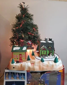 Vintage Fibre Optic Chrismas Blow Mould Village Moving Ice Skaters & Sounds - Picture 1 of 13