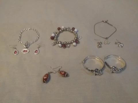 Junk Drawer Lot Crimson Tide Jewelry. Earrings Bracelets. Alabama Football Cover
