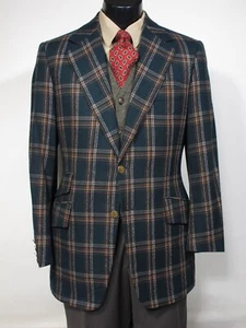 Umberto Bespoke Hacking Sport Coat 40R Green Tartan Robust Plaid Wool - Picture 1 of 7