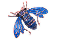 Womens Rose Copper Tone Sapphire Blue Colored Rhinestones Beetle Bee Brooch Pin
