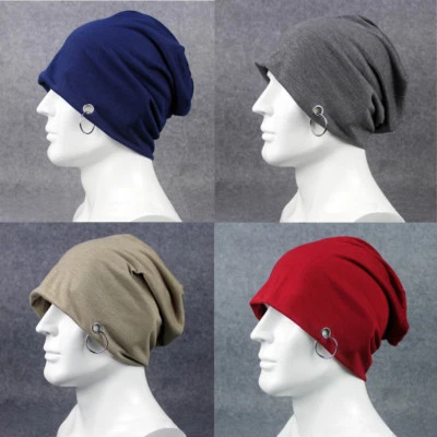 Men’s Plain Metal Ring Cotton Slouchy Beanie Hat Casual Ski Oversized Cap Hats - Image 1 of 3