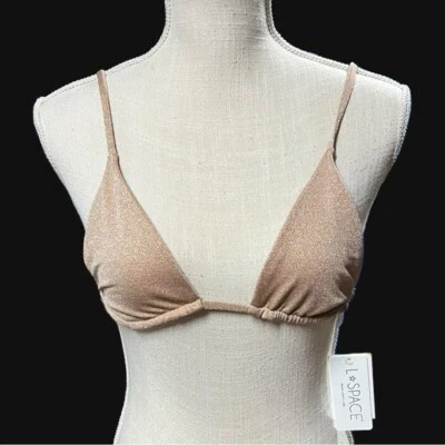 🌻NEW w/tag L*Space Champagne "Brittany" Shimmer Triangle Bikini Top Size Small. - Image 1 of 4