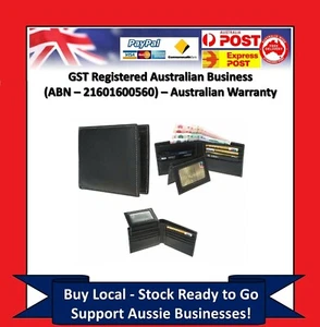 RFID Mens Womens Wallet Security Lined Full Grain Cow Leather BLACK M2 CY - Picture 1 of 3