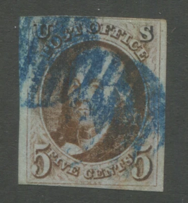 1847 United States 5¢ Benjamin Franklin Postage Stamp #1 Used Certified - Image 1 of 3