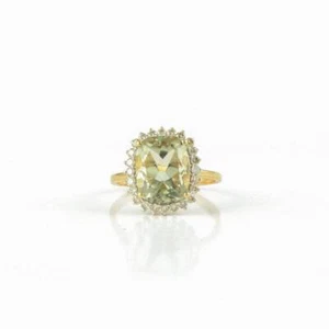 4.45 Ct Green Amethyst & Natural Diamond Prong Ring 14k Solid Yellow Gold - Picture 1 of 4