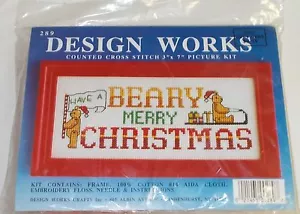Design Works Have a Beary Merry Christmas Framed Cross Stitch Kit 3 x 7" - Picture 1 of 2