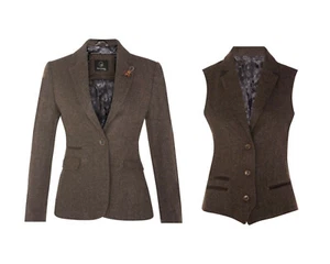 Giacca blazer donna tweed spina di pesce gilet marrone 1920 vintage sartoriale - Foto 1 di 16