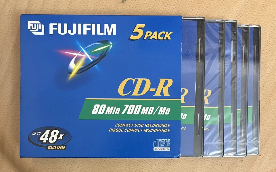 FujiFilm CD-R 5 Pack w Case 48x 700 MB/80 Minutes Factory Sealed Except One - Image 1 of 1