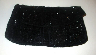 Cartera sin asas vintage LA REGALE hecha en Japón NEGRA LENTEJUELAS AMERICANAS Foto 1 de 4