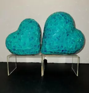 Set 2 cuori in vetro artistico mosaico teal vintage da tavolo 6"+ 5" fermacarte decorazione - Foto 1 di 11