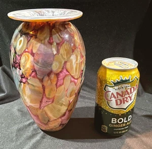 1998 ROBERT EICKHOLT Mottled Studio Pink Agate Like Art Glass Vase Signed VSAG - Picture 1 of 5